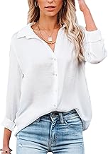 NONSAR Women's Elegant V-Neck Long Sleeve Casual Work Button Down Long Sleeve Shirt