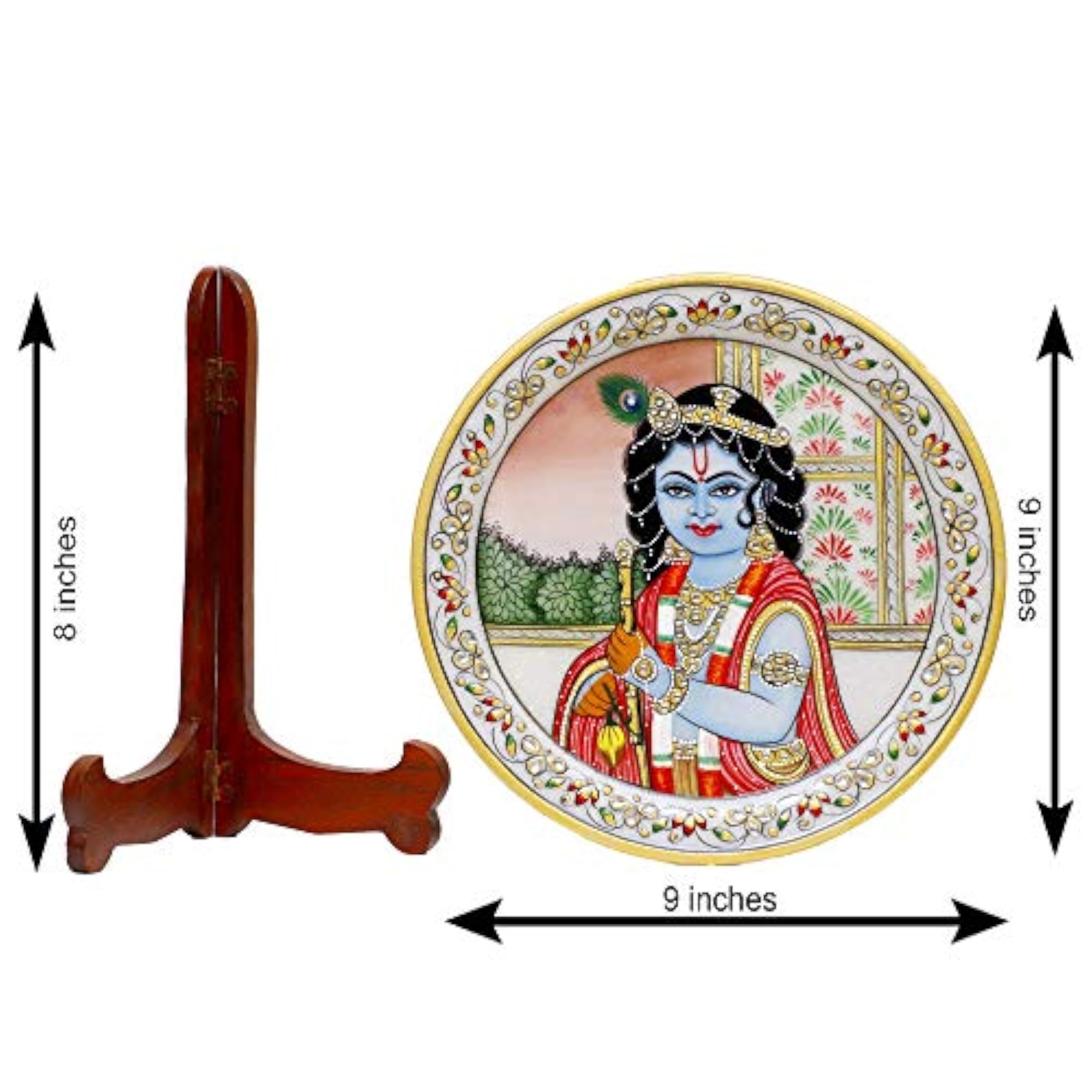Decorative Marble Plate with Rajasthani Showpiece, Multicolor
