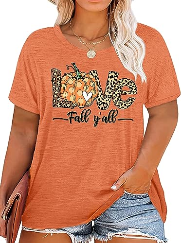 Plus Size Halloween Shirts for Women Pumpkin Graphic Tshirt Oversized Fall Casual Tee Tops