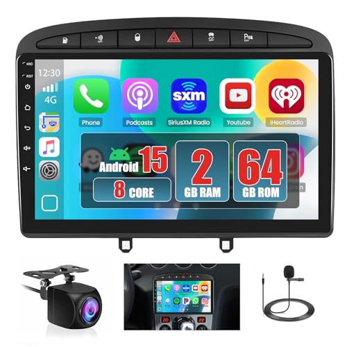 Autoradio Android 15 pour Peugeot 308 Hikity Écran Tactile 9 Pouces GPS WiFi