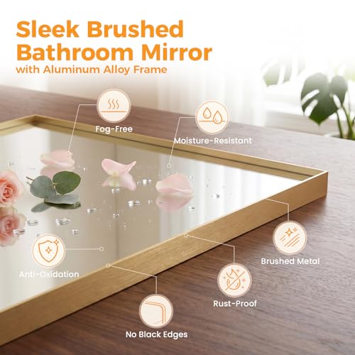Image of Sweetcrispy Bathroom Mirrors for Over Sink, 24 inch x 36 inch Rectangle Wall Mount Mirror with Metal Frame, Modern Vanity Mirror with Tempered Glass, for Home Decor, Anti-Rust, Gold