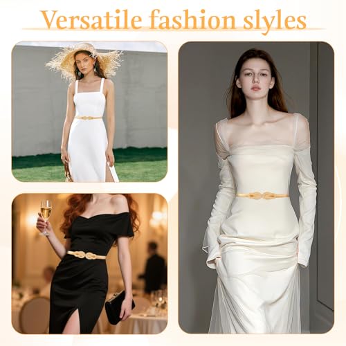 Skinny Metal Waist Belt for Women, Elastic Metal Skinny Stretch Chain Belt Fancy Thin Waist Belt Dress Belt Fashion Waist Accessories for Women4