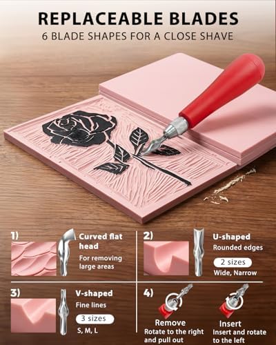 EasyTime Linocut Kit Block Printing: Complete Beginner Set Ready to Use - 3