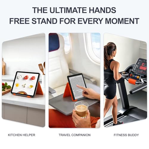 Image of Flexible Silicone Phone Stand, Multi-Angle Adjustable Cell Phone Holder, Portable Phone Stand for Desk, Compatible with iPhone, iPad, Tablet, Laptop, for Home, Office, Gaming, Orange
