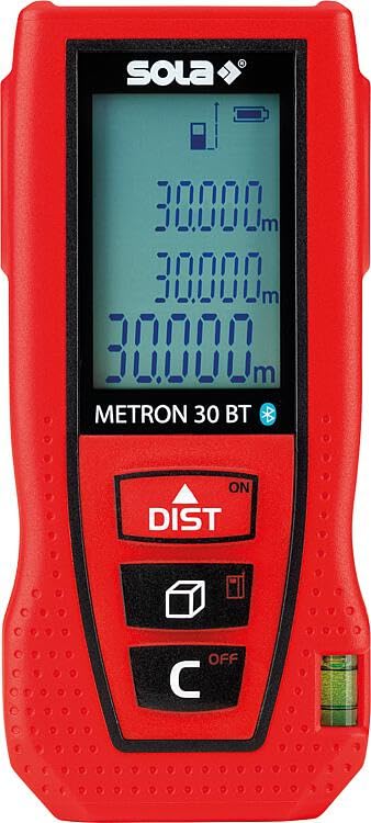SOLA Metron 30 BT – Telémetro láser 30 m – Distanciómetro láser con Bluetooth transferencia de datos – Medidor láser con 6 funciones de medición – IP54