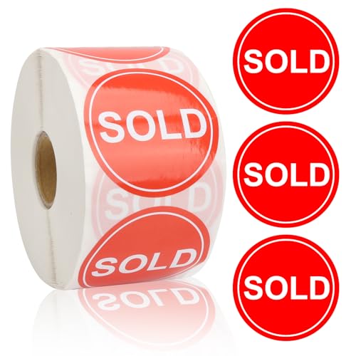 BLSUREFYX 800 PCS Sold Stickers 2 Inch Round Sold Point of Sale Pricing Labels Self-Adhesive Roll up Inventory Control Labels for Shop Yard Sale Retail Store Use Red