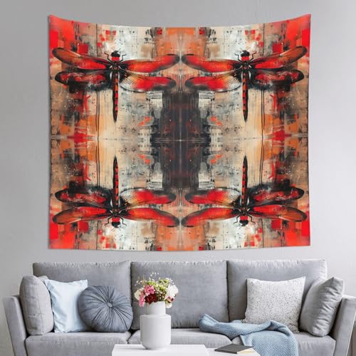 Tapisserie libellule rouge pour masquer un mur blanc sans percer la chambre 152x130