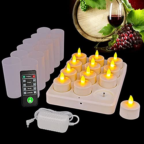 HL Rechargeable Tealights, Flameless LED Candle Light, 72±5 Hours Lasting Flickering Tea Lights with Remote for Christmas Wedding Party (Amber, 12 Pack) HL Rechargeable Tealights, Flameless LED Candle Light, 72±5 Hours Lasting Flickering Tea Lights with Remote for Christmas Wedding Party (Amber, 12 Pack)