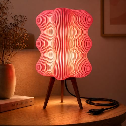 Image of Aura Table Lamp | Modern Decorative Bedside Lamp | Premium PLA Material | Soft Warm Ambient Light | Stylish Night Lamp for Bedroom Living Room Home Decor (Pink Glow)
