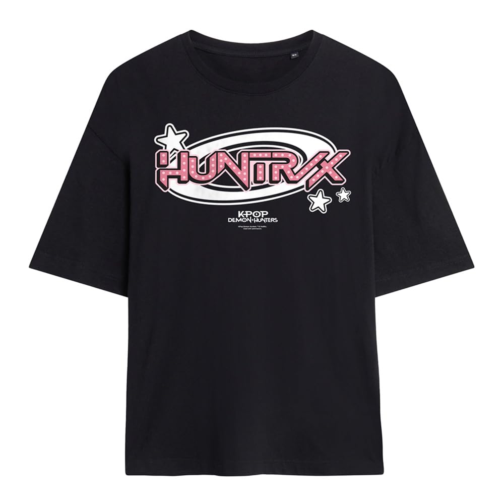 Kpop Demon Hunters Huntrix Circle Logo Ladies Oversized T Shirt, Black, Medium