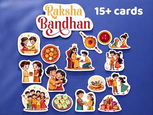 Image of TodFod Raksha Bandhan Photo Booth Props for Kids & Family | 20+ Festival Theme Cards for Photoshoot | Rakhi Celebration Decorations | 250 GSM Cardstock, Colorful Party Props