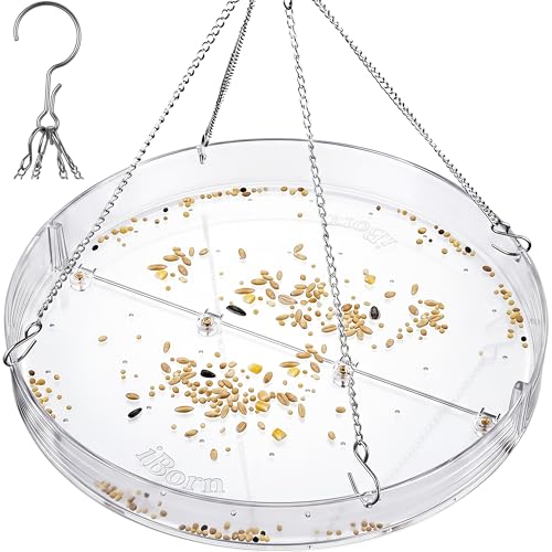 iBorn Bird Seed Catcher Tray 13.6 Large Bird Feeder Tray Polycarbonate(PC) Squirrel Chew Proof Seed Catcher for Bird Feeder for Outdoors Hanging Clear