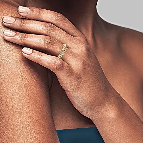 Stackable Floral Vine Leaf 0.07 Cttw Diamond Wedding Rings For Women; Anniversary Or Promise Rings For Her In 18K Yellow Gold Vermeil; Gold-Plated Silver Rings For Women (I-J Color, I2-I3 Clarity), #TOP4
