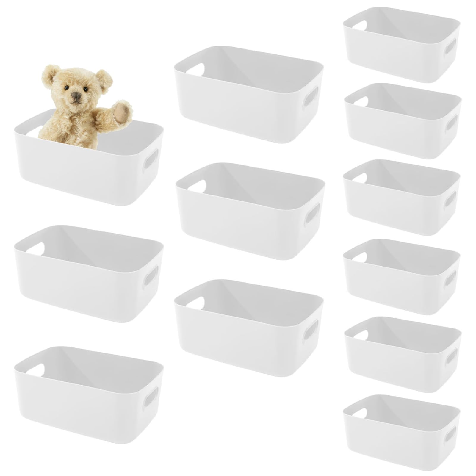 wintfarm Pack of 12 Plastic Storage Boxes, Storage Boxes with Handle for Shelves, Drawers, 2 Sizes for Cupboard Organiser for Kitchen