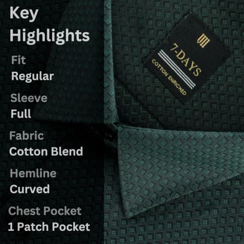 Image of 7-DAYS Premium Men's Formal Shirts - Cotton Rich, Textured Self-Design, Full Sleeve, Regular Fit, Wrinkle Resistant, with Pocket - Perfect for Office