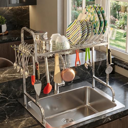 Image of Palomino Stainless Steel Over The Sink Dish Drying Rack 24 Inch| 1-Tier Utensil Holder for Kitchen | Counter Top Sink Rack | Standing Shelf for Organize Kitchen | Kitchen Dish Rack (1 Shelf)