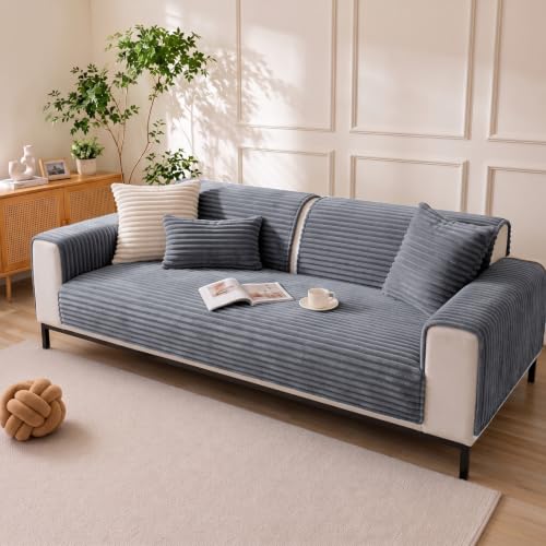 KELUINA Waterproof Couch Covers for Pets, Faux Fur Pet Couch Covers for Dogs, Pet Friendly 3 Seat Sofa Cover, Non Slip Washable Furniture Protector for Living Room(Light Gray, 35.43"x 62.99" 1 Pack) - image 7