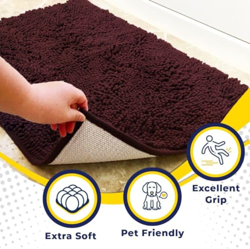 Image of Muddy Mat | Super Water Absorbent Door Mat Indoor, Microfiber Quick Dry Chenille Entryway Rug, Slip Resistant Front Door Mat, Indoor Mats for Entryway, Machine Washable Pet Rug, Rust 3ft x 4ft