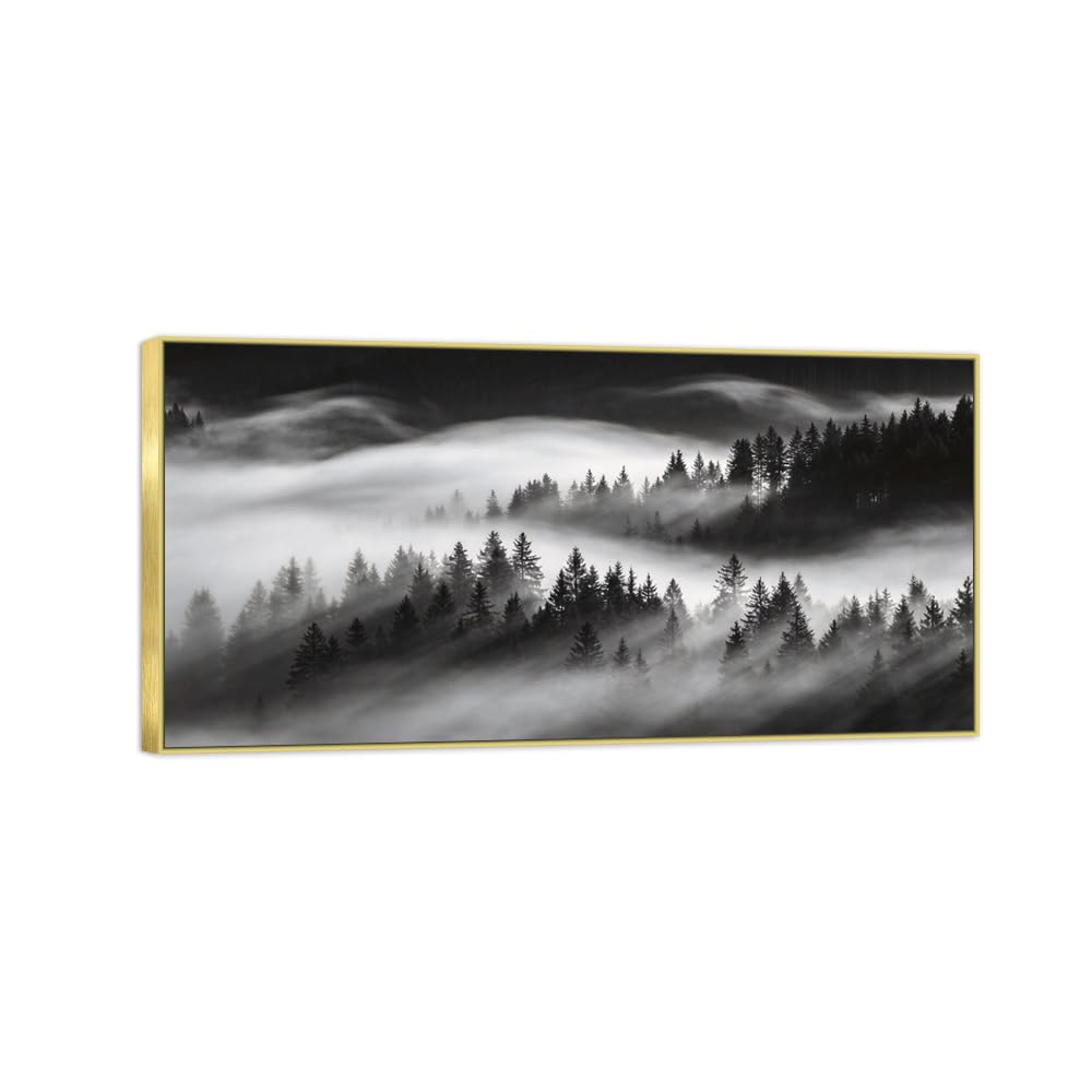 OZPWBVY Forest 2 Black White Landscape Canvas Picture 60x120cm Gold Frame