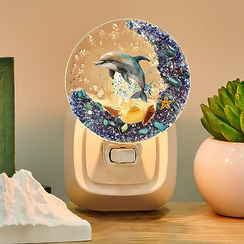 Image of Hortsun Plug in Seashell Night Light Ocean Sea Animal Decorative Night Light Plug in Beach Lamps Vintage Ocean Lamps for Adult for Home Bedroom Living Room Bathroom Wall(Dolphin)