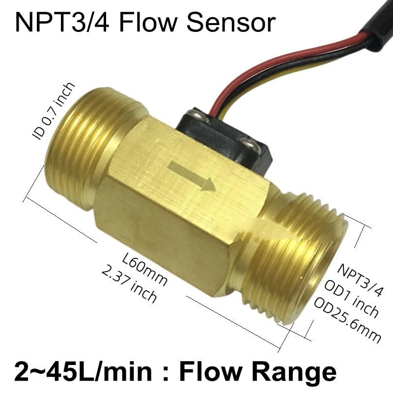 Flow Sensor Meter Digital Pipeline Water Flow DN20 Copper Brass Flow Sensor Thread Water Meter(24Vdc)