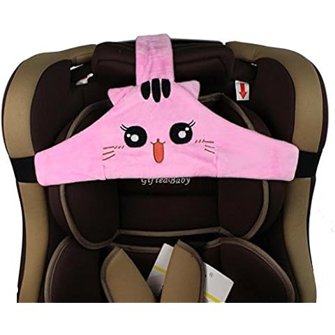 MINGZE Baby Child Car Seat Head Support, Car Safe and Cozy Sleep Positioner, Adjustable Safety Seat Fastening Belt, Safety Belt Protector Headrest Neck Support for Children Baby (Pink) Cover