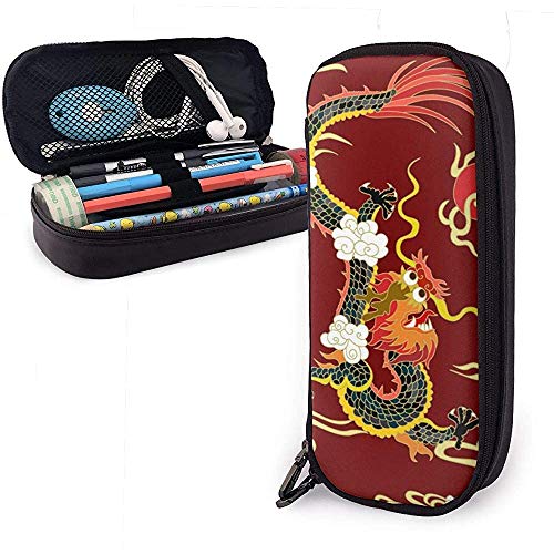 Preisvergleich Produktbild Drachen Leder Federmäppchen, Bleistift Tasche mit Reißverschluss Stifthalter Nanoprint Leder stationären Fall