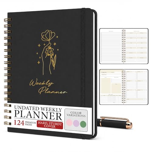 Only Zest Undated Weekly Planner & Notebook for Work, School & Home — Aesthetic Hardcover Spiral Blank Planner with Habit Tracker, Goal Organizer & To Do List—124 No-Bleed Pages, 6.4×8.5', Black