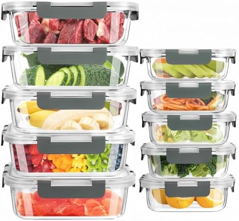Glass Food Storage Containers with Lids, Airtight Glass Food Stor...