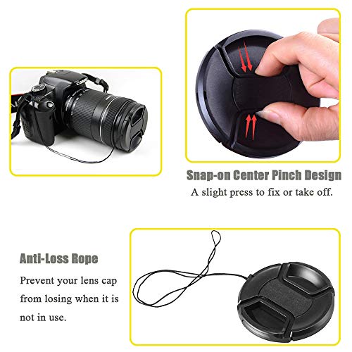 58mm Lens Cap for Canon EOS 850D 250D Rebel T8i SL3 W/EF-S 18-55mm f/3.5-5.6,for NIKKOR 70-300mm f/4.5-6.3G for Nikon D3500 and Other 58mm Lens-2Packs - Image 3