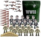 WW2 Toy Soldier Figures American vs German Army Battle Playset (50 pcs) - World War 2 Building Block Toy Military Set US and German Armies, Weapons, Sand Bags (B)