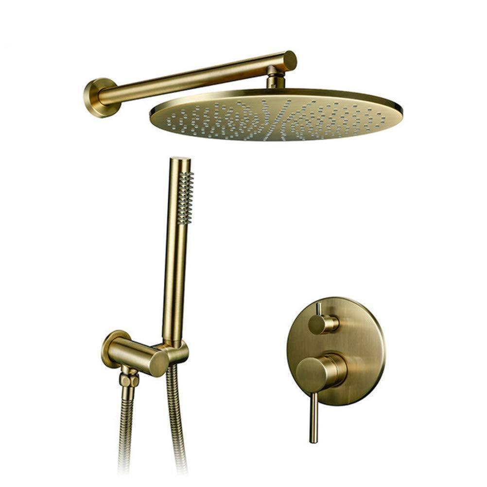 DFGHNBVC Shower Set Shower System, Brass Shower Set Bathroom Round Head Faucet Hand Shower System Diverter Mixer Handheld Spray Shower Faucet Set, Brushed Gold Shower Set,8Inch,12Inch