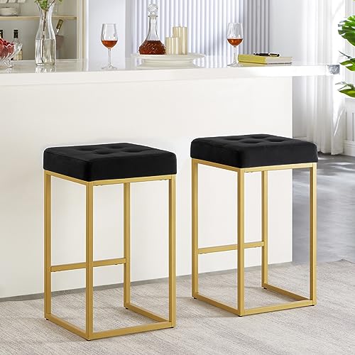 24KF Velvet Padded Gold Stool