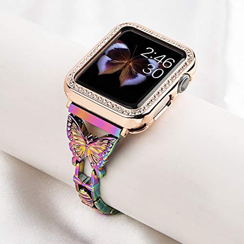 Hi-Yoohere Compatible With Apple Watch Band 38Mm 40Mm 41Mm, Lightweight For Women, Shiny Diamond On Butterfly, Elegent Stylish Jewelry Metal Strap For Iwatch Series Se 8 7 6 5 4 3(Colorful) #TOP4