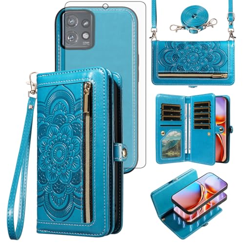 Coque Moto X40 fleurie avec porte-cartes et fermeture éclair : le cadeau idéal pour femme