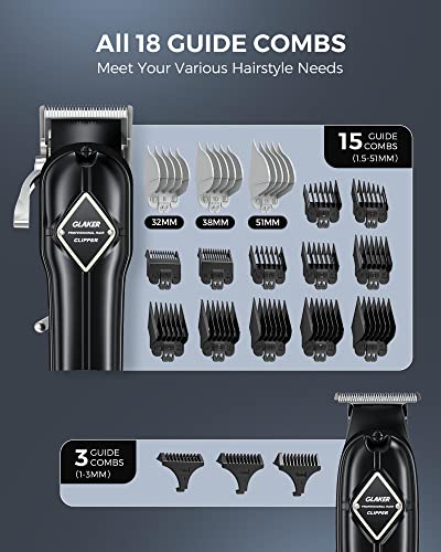 GLAKER Haarschneidemaschine für Herren + Haarschneider Kit, Akku-Friseur Professionelles Haarschneidemaschine Haarschneide-Set Bartschneider für Männer Frauen Kinder, Fading Clippers mit 18PCS Guards - Image 8