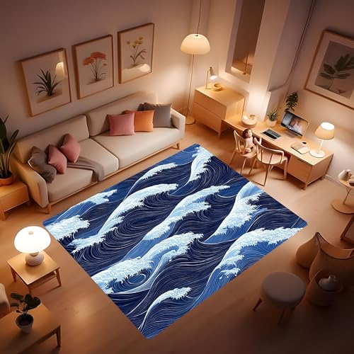 Tapete decorativo azul con diseño de olas 2x3 pies miniatura 3
