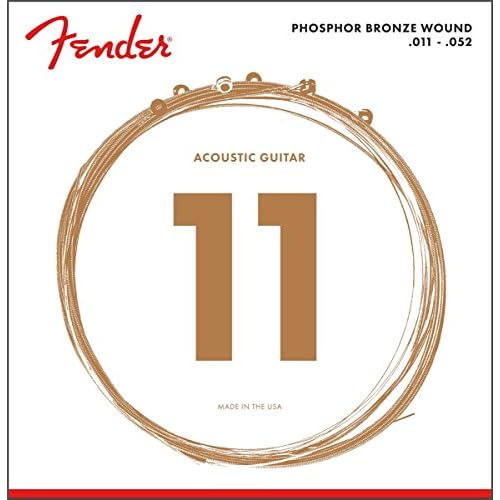 Fender 60CL Cuerdas para Guitarra Acústica de Bronce Fosforado, Custom Light, Calibre .011-.052, Sonido Rico y Cálido, Larga Duración, Alma Hexagonal, Juego con Bola Final