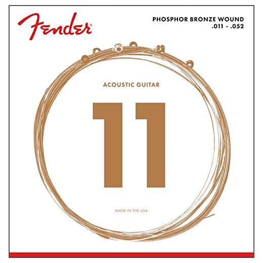 Fender 60CL Cuerdas para Guitarra Acústica de Bronce Fosforado, Custom Light, Calibre .011-.052, Sonido Rico y Cálido, Larga Duración, Alma Hexagonal, Juego con Bola Final