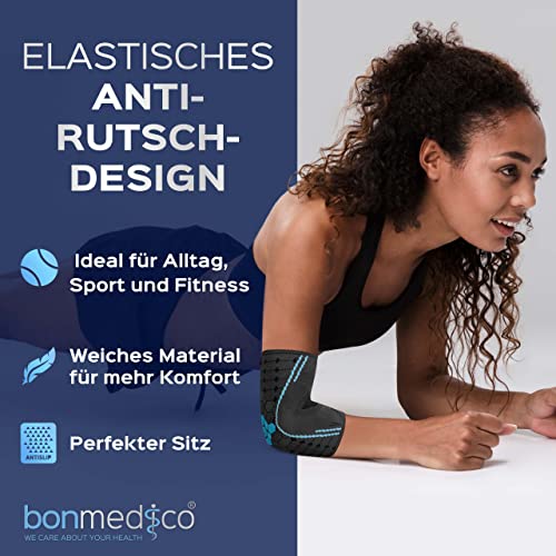bonmedico Ellenbogenbandage, Tennisarmbandage, Ellenbogenbandage für Damen und Herren - 1 Stück, Grau, M