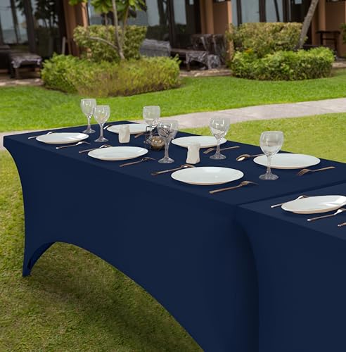 Image of Utopia Kitchen 6ft Spandex Table Cloth Rectangle [1 Pack, Navy Blue] 200GSM Premium Stretch, Lycra, Washable and Wrinkle Resistant Table Cover Fitted for Event, Wedding, Banquet [72Lx30Wx30H Inch]