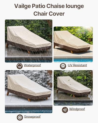 Image of Vailge Waterproof Patio Chaise Lounge Cover, 600D Heavy Duty Outdoor Lounge Chair Covers,UV Resistant Patio Furniture Covers,2 Pack-Small,Beige & Brown