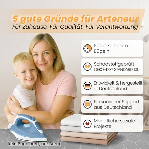 arteneur® - Made in Germany Bügelbrettbezug 120x40 | Hitzereflektierend | Gummizug | OEKOTEX100 |...