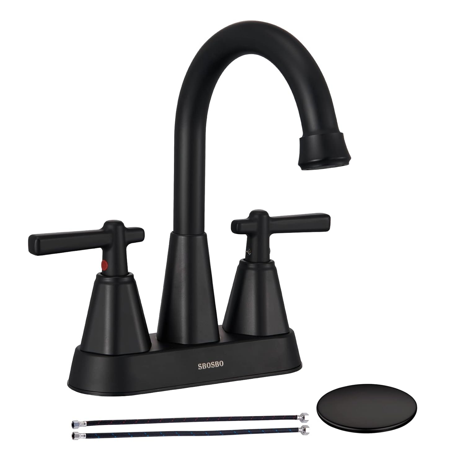 Matte Black Bathroom Sink Faucet SBOSBO 4 Inch Bathroom Faucet for Sink 3 Hole 2 Handle Centerset with