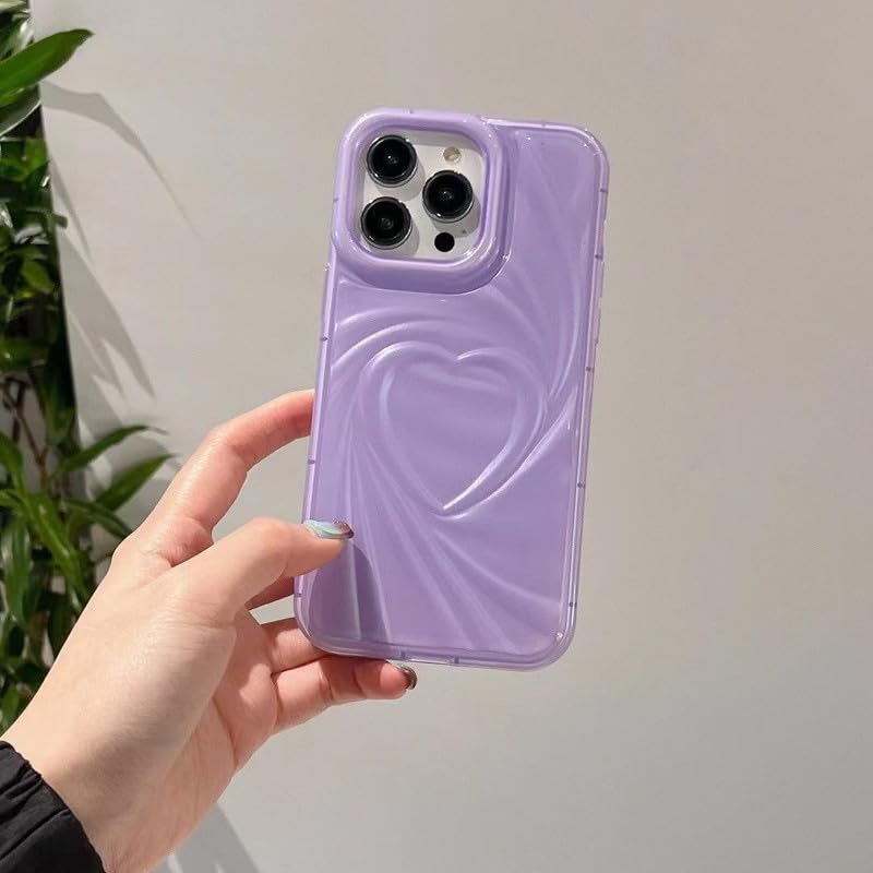 Image of COVERLY Heart Shape Design Back Case Cover for iPhone 12 Pro | Embossed Wrinkle Cute Silk Pattern | Love Trendy Matte TPU | Soft Silicone Fashion Aesthetic Cover for Girls & Women (Purple, Shockproof)