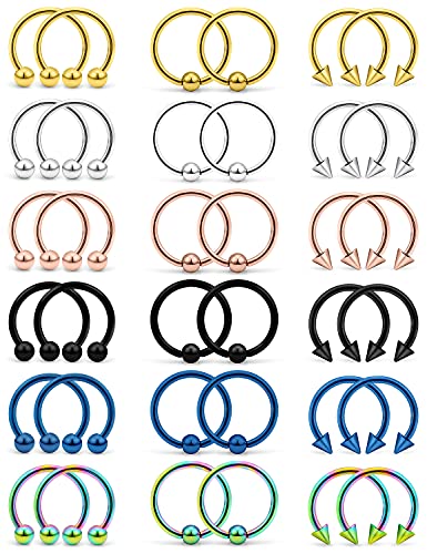 Vsnnsns 12G & 16G Septum Rings - Surgical Steel Septum Piercing Jewelry Horseshoe & Snake Bite Rings, Daith Rook Earrings for Women & Men