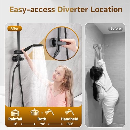 Image of BRIGHT SHOWERS Shower System, 9 Inch Rain Shower Head with 5-Function Hand Shower, Dual Shower Combo with Height Adjustable Holder, Solid Brass Rail, 60 Inch Stainless Steel Hose, Oil-Rubbed Bronze