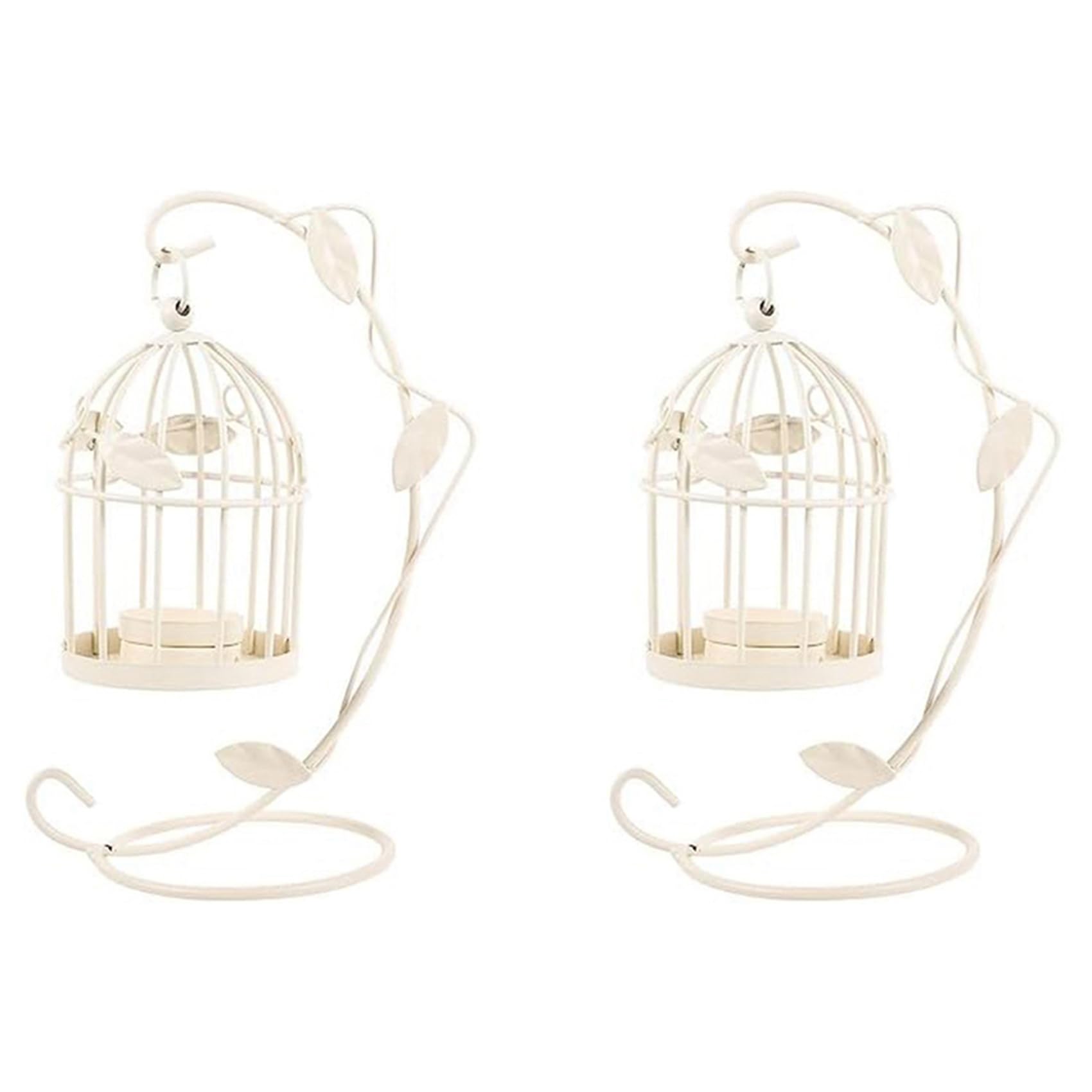 Vjsujehgy 2X Metal Candle Holder Hollow Out Bird Cage Vintage Hanging Candlestick Lantern for Home Wedding Centerpiece A