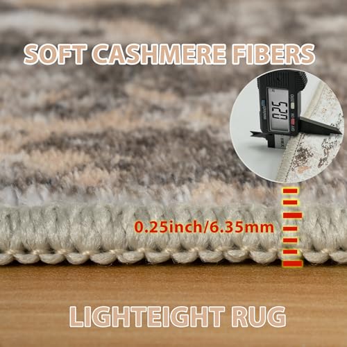 5x8 Area Rugs for Living Room Rug Washable: Abstract Rug for Dining Room Bedroom Carpet Non Slip 5 by 8 Indoor Modern Nursery Home Office Brown Beige