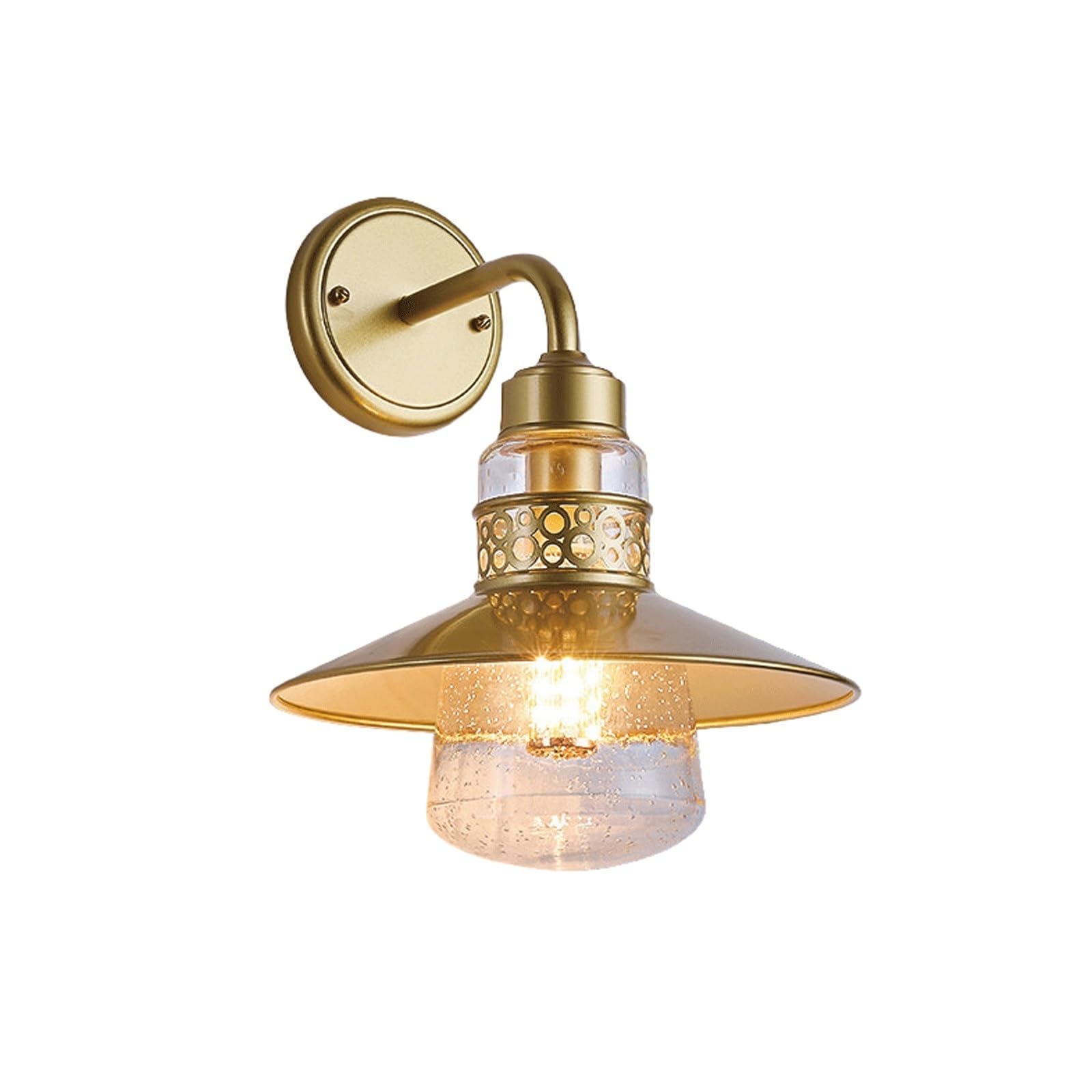 OZBMA Gold Outdoor Wall Sconce, Modern Gooseneck Exterior Lamp with Bubble Glass Shade, Aluminum Light for Porch, Patio, Entryway, Villa, Balcony, Terrace, Garden Cottage